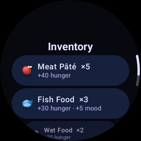 PocketPet inventory with pet food